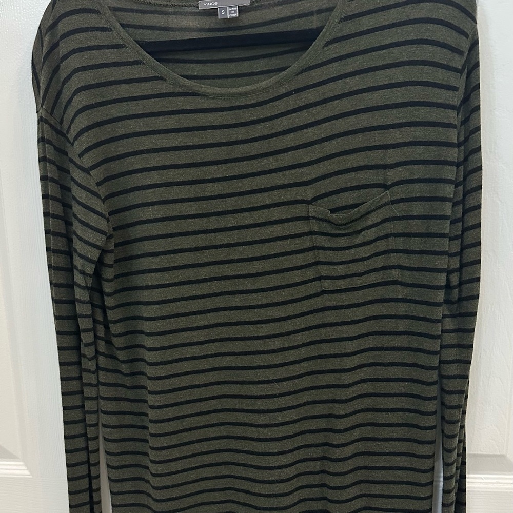 Vince Olive and Black Striped Top